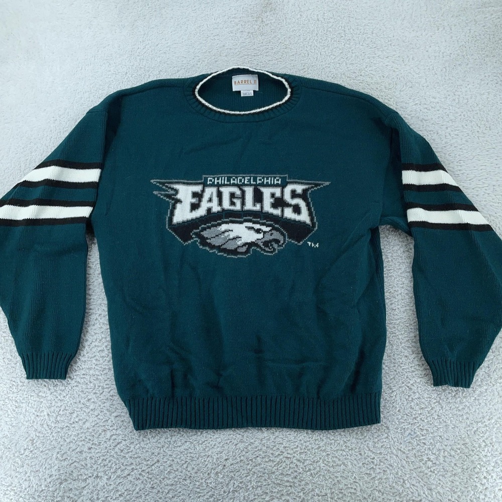 Vtg Philadelphia Eagles Knit‎ Sweater Large Green NFL Football Barrel II USA